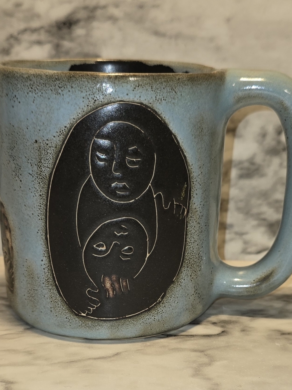 Mara Mexico Large Stoneware Coffee Mug Mother and Child 4 1/4" tall Hand Painted